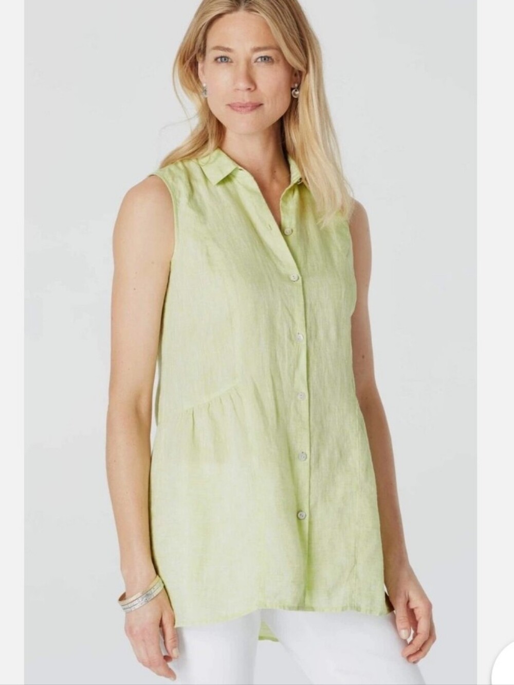 100% Linen J. Jill Light Green Sleeveless Tunic Size Medium